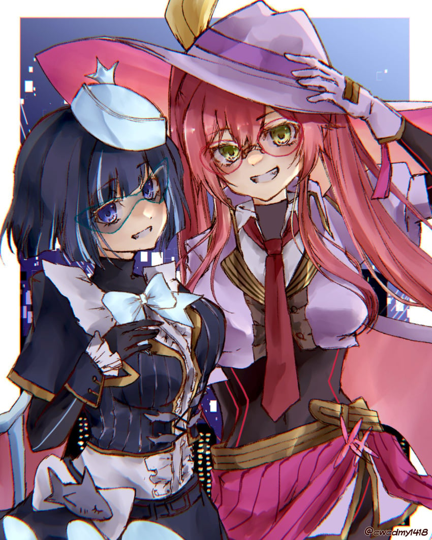 1girls blue-tinted_eyewear demon_girl evil_twin_ki-sikil evil_twin_lil-la female ki-sikil_(yu-gi-oh!) lil-la_(yu-gi-oh!) nnn peace_sign red-tinted_eyewear red_hair sunglasses tinted_eyewear yu-gi-oh!