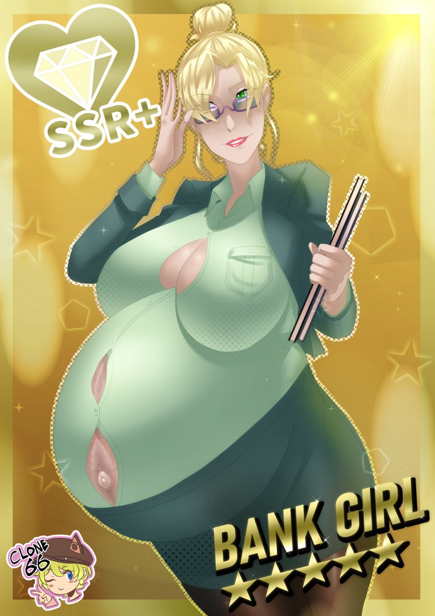 1girls big_belly blonde_hair clone66 female female_only green_eyes pregnant ready_to_pop solo solo_female torpedo_belly