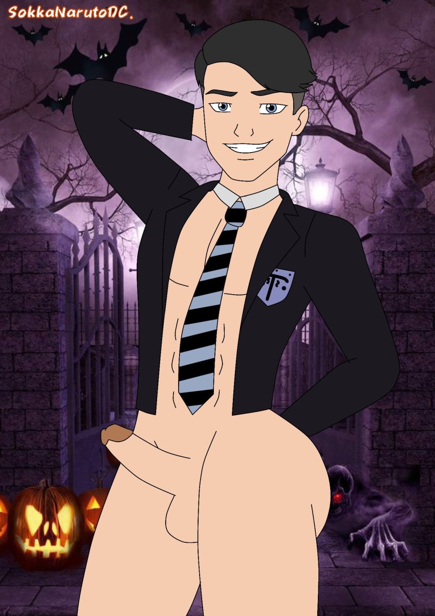 black_hair blue_eyes dcamu gay halloween halloween_costume nsfw skinny sokkanarutodc superboy superboy_(dcamu) yaoi young