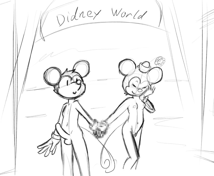 ass breasts disney drawing female hand_holding male mickey_mouse minnie_mouse nipples penis public_domain pussy sketch whitebats wholesome