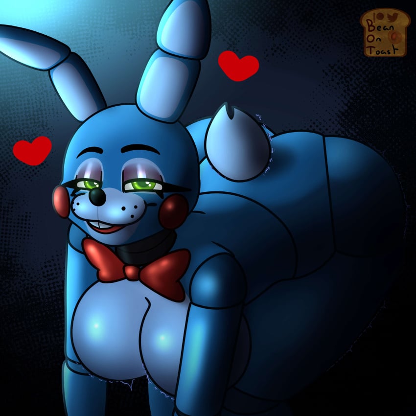 2024 2d 2d_(artwork) 2d_artwork animatronic animatronic_female anthro artist_logo artist_name beanontoast big_breasts blue_fur bunny bunny_ears dialogue five_nights_at_freddy's five_nights_at_freddy's_2 furry furry_female genderswap_(mtf) green_eyes heart penetration penetration_from_behind rabbit_girl rabbit_tail red_bowtie red_cheeks red_lipstick rule_63 thick_ass thick_hips thick_thighs toy_bonnie_(fnaf)