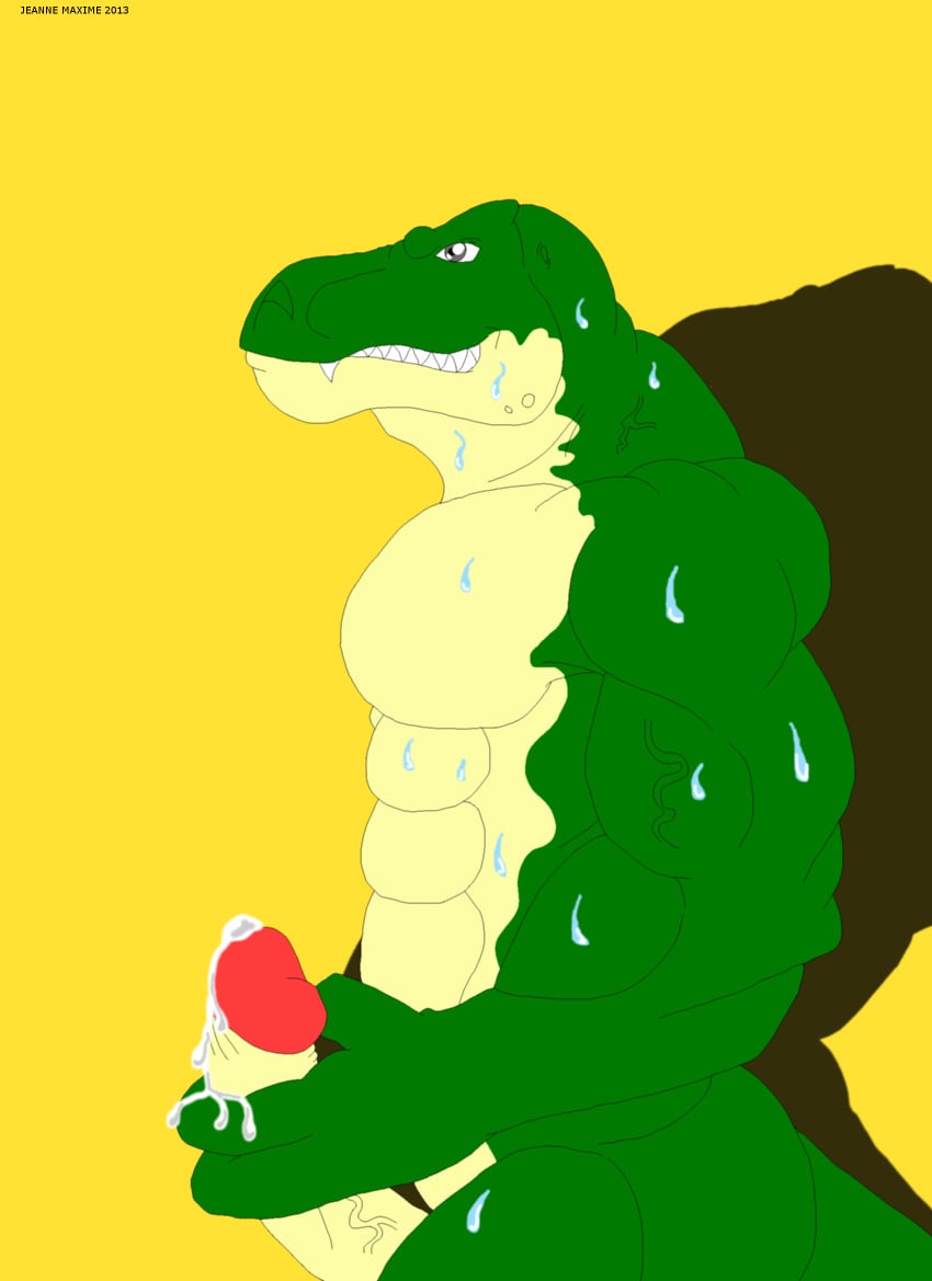 2013 abs anthro biceps big_muscles cum dinosaur erection green_skin male male_only masturbation maxime-jeanne muscles nude orgasm pecs penis pose profile reptile scales scalie sex skin smile solo standing sweat theropod thomas_carter tyrannosaurus_rex vein