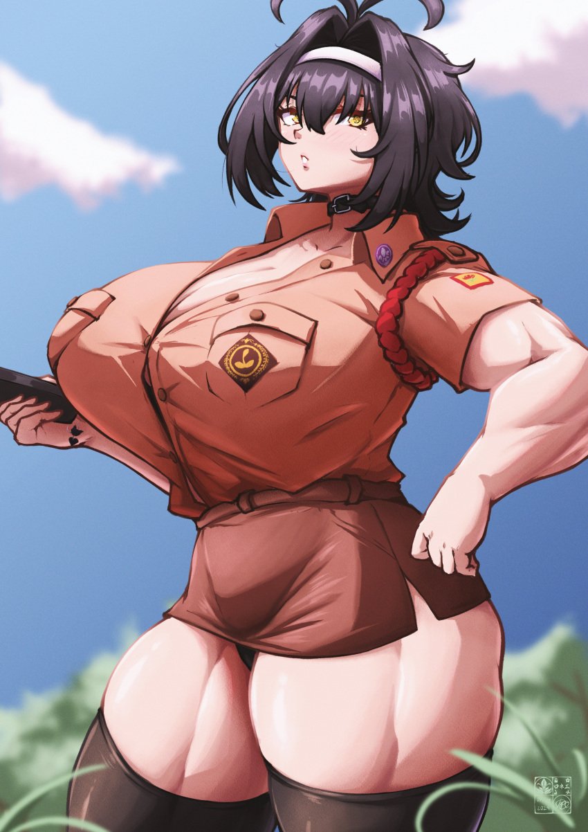 muscular_female putri_aruna roneesan thick_thighs yellow_eyes