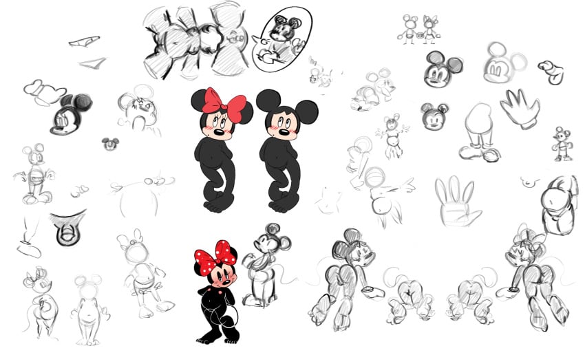 ass bent_over disney drippy_doodles_(artist) female furry line_art male mickey_mouse minnie_mouse nipples penis public_domain pussy sketch