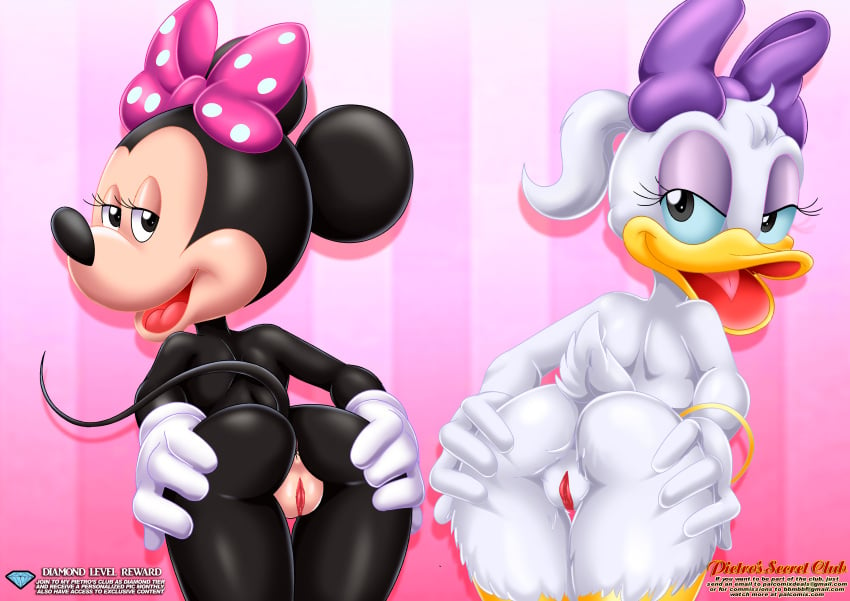 anthro bbmbbf breasts daisy_duck disney female fur34 gloves minnie_mouse palcomix pussy showing_ass spreading