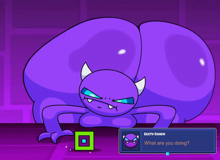 1boy animated blue_eyes breathotter demon devil devil_horns game geometric_background geometry_dash giant_ass hyper hyper_ass hyper_butt male male_only moobs pouting purple_body tagme video