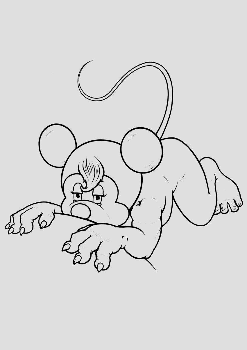 anthro ass disney feet female laying_down line_art minnie_mouse mouse qg_(artist) sketch