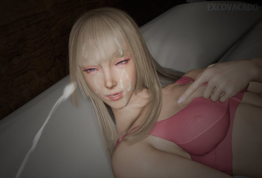 1girls blonde_hair cum cum_on_face cum_on_hair cumshot ejaculation emilie_de_rochefort excovacado female female_only light-skinned_female light_skin lying lying_on_back medium_breasts meme nipple_bulge on_back on_bed tekken tekken_8 waking_up