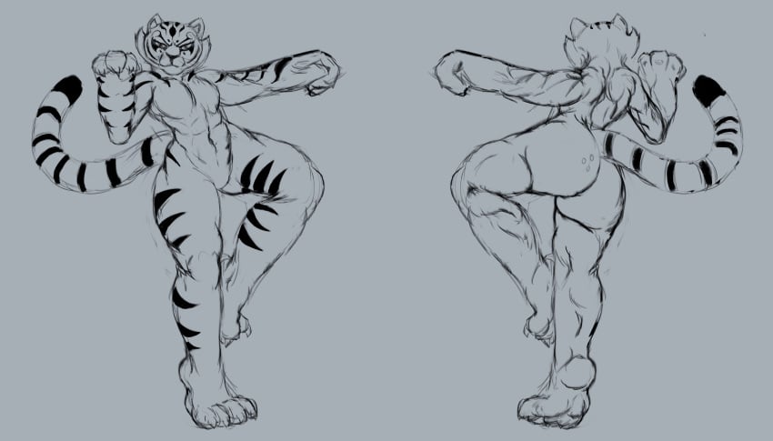 absurd_res anthro ass dreamworks felid female full-length_portrait hi_res kung_fu_panda mammal master_tigress muscular muscular_anthro muscular_female neshaink nude pantherine portrait solo tiger