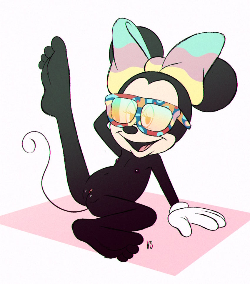 2022 ass cleft_of_venus completely_nude disney feet female flat_chest furry furry_female glasses gloves highres legs_up minnie_mouse mouse nipples nude nude_female open_mouth paid_reward pose pussy ribbon smile spread_legs sunglasses vsdrawfag