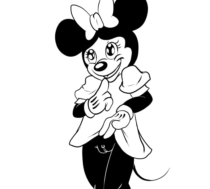 disney embarrassed female line_art minnie_mouse open_mouth partially_clothed pussy showing_pussy