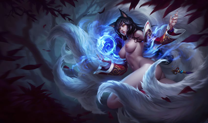 1girls ahri breasts fox league_of_legends nude_edit vastaya