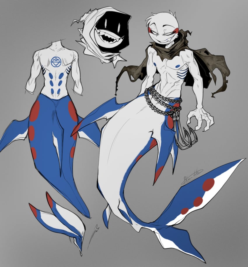 1boy blasticheart_(artist) broken_colors circle_head delivery_guy_(broken_colors) diphallia diphallism male male_focus male_only merfolk merman mershark monster_boy multi_genitalia multi_penis non-human penis reference_image reference_sheet solo solo_focus solo_male