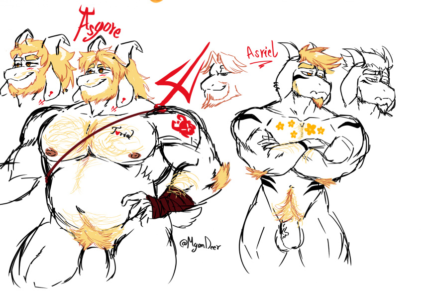 2023 aged_up anthro arm_hair arm_tattoo asgore_dreemurr asriel_dreemurr barazoku beard big_biceps biped blonde_beard blonde_body_hair blonde_hair blonde_pubes blush body_hair body_writing boss_monster bovid caprine character_name chest_hair chest_tattoo crossed_arms duo ear_piercing facial_hair father_(lore) father_and_child_(lore) father_and_son_(lore) flaccid floppy_ears flower_tattoo fur genitals goat hair hand_wraps heart heart_tattoo hi_res horn looking_away male male_only mammal markings melee_weapon morgandeer musclegut muscular muscular_anthro muscular_male name_in_text nipples nude parent_(lore) parent_and_child_(lore) parent_and_son_(lore) pecs penis piercing polearm pubes resigned side_by_side signature simple_background smile son_(lore) standing tail tan_nipples tattoo trident undertale undertale_(series) vein veiny_penis weapon white_background white_body white_fur white_penis wraps yellow_eyes