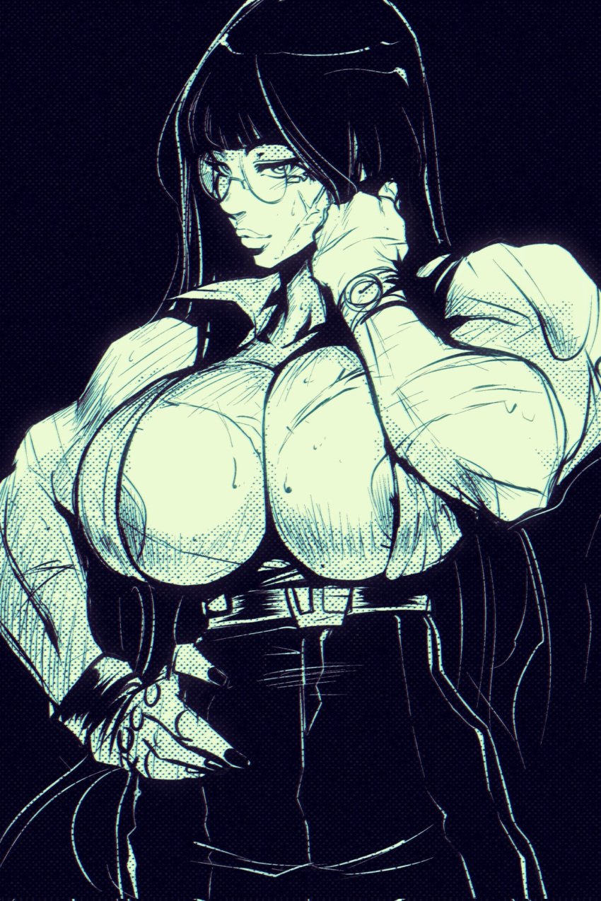 areolae_slip balak big_areola big_breasts big_nipples glasses huge_areolae huge_nipples muscular muscular_female nipple_slip office_lady scar