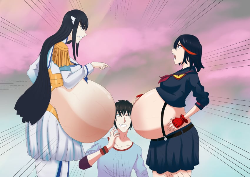 2girls big_belly clone66 double_pregnancy female junketsu kill_la_kill kiryuuin_satsuki matoi_ryuuko multiple_girls multiple_pregnancies pregnant pregnant_sisters ready_to_pop senketsu sisters