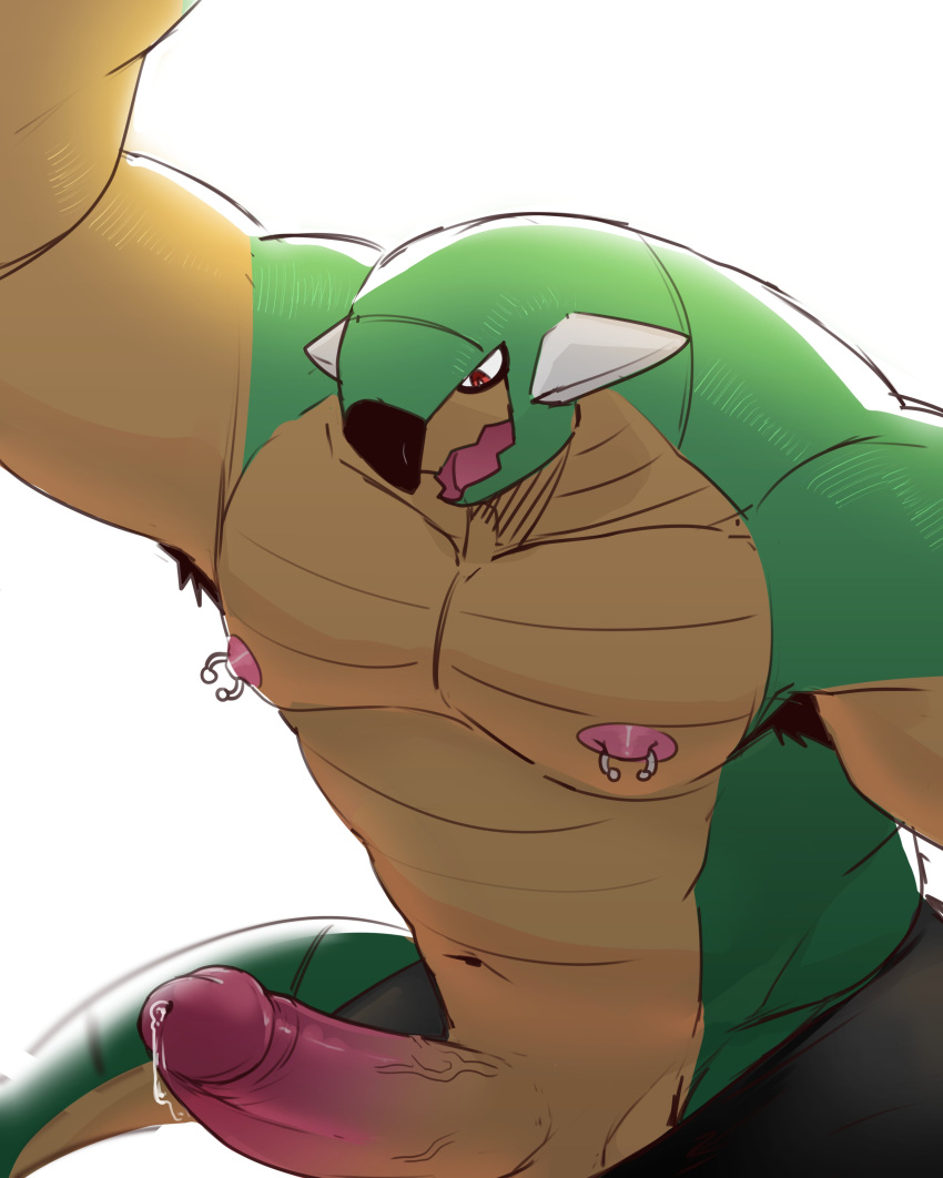 absurd_res anthro armpit_hair armpits balls bara big_penis kajin-sama male male_only muscular_male nipple_piercing nipples penis pokémon_(species) pokemon precum torterra veiny_penis