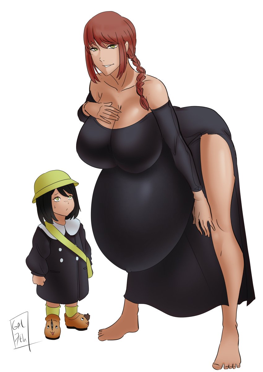 big_ass big_belly big_breasts big_butt breasts chainsaw_man clone66 female huge_belly makima_(chainsaw_man) nayuta_(chainsaw_man) ponytail pregnant red_hair size_difference torpedo_belly yellow_eyes