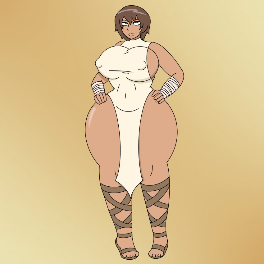 big_breasts hands_on_hips loincloth luca_kasan nipple_bulge original_character thick_hips thick_thighs toes