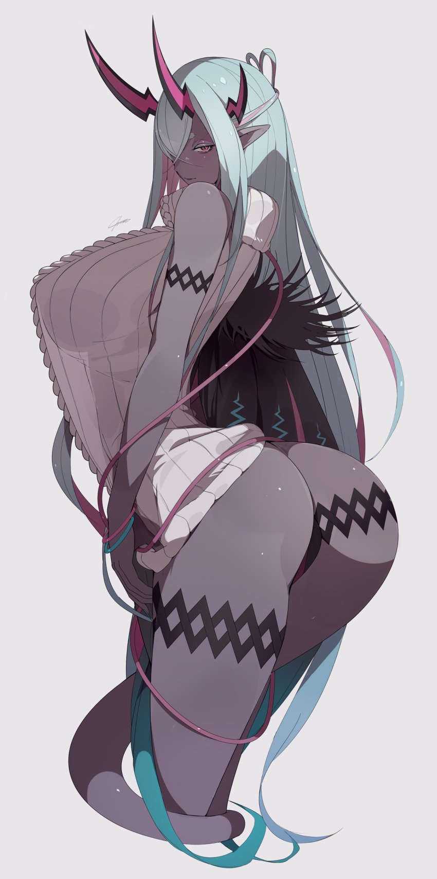 1girls 2d 2d_(artwork) 2d_artwork arched_back big_ass big_breasts big_butt bottomless bottomless_female breasts bubble_butt female female_focus female_only gray_skin horns huge_ass ibuki_douji_(fate) large_ass large_breasts large_butt leaning_forward light_blue_hair long_ears pointy_ears pointy_nipples purple_skin see-through see-through_clothing see-through_shirt shiny_skin skinny_waist slender_waist small_waist sweater tail thick_tail thick_thighs thin_waist tiny_waist turtleneck turtleneck_sweater ub1mo very_long_hair wide_hips