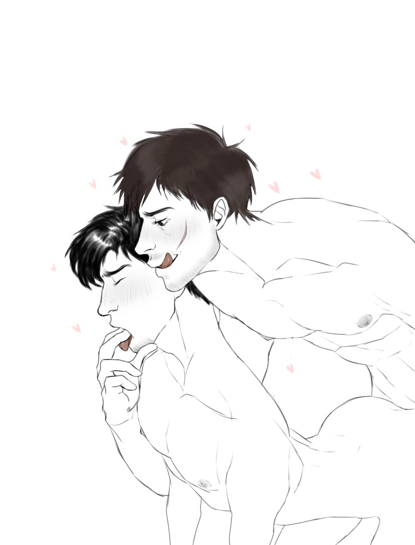 <3 2boys afraid_of_monsters black_hair blush blushing brown_hair closed_eyes cry_of_fear david_leatherhoff eyes_closed fingers_in_mouth from_behind from_behind_position heart hearts licking_lips naked noekoe2_(artist) nude scar simon_henriksson tongue tongue_out