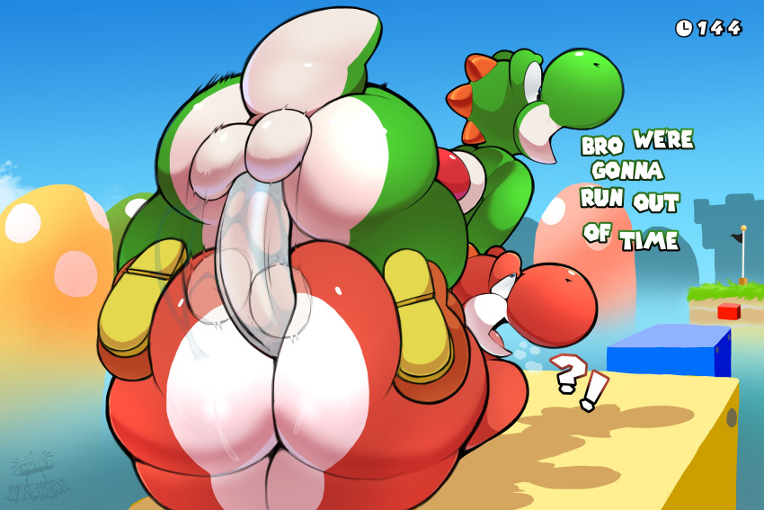 absurd_res ambiguous_gender ambiguous_penetrated anthro ass balls big_ass big_butt bodily_fluids chubbywhisk3rs clothing detailed_background duo footwear footwear_only genitals hi_res huge_ass huge_butt male male/ambiguous male_only male_penetrating male_penetrating_ambiguous mario_(series) mostly_nude motion_lines nintendo penetration red_yoshi sex shoes shoes_only super_mario_bros._wonder sweat thick_thighs timer wide_hips yoshi