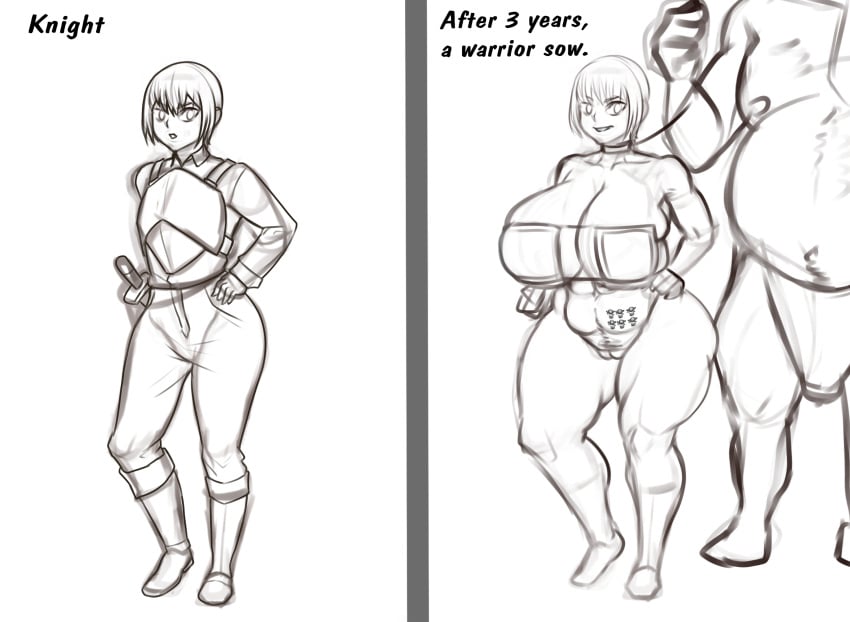 before_and_after bimbofication body_modification brainwashed breast_expansion fat_man hips huge_breasts large_breasts orc orc_male sketch slave slavegirl soks(artist) transformation venus_body wide_hips