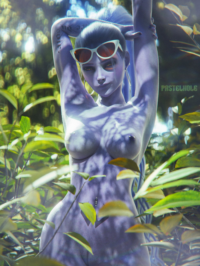 1girls 3d big_breasts breasts female female_only fit fit_female looking_at_viewer naked naked_female nipples nude nude_female outdoor outdoor_nudity outdoors overwatch overwatch_2 pastelhole pierced_belly_button pierced_nipples piercing public public_nudity purple_hair purple_skin pussy seductive seductive_look shaved_pussy slim_waist solo solo_female sunglasses sunglasses_on_head tattoo vagina video_game video_game_character video_games widowmaker