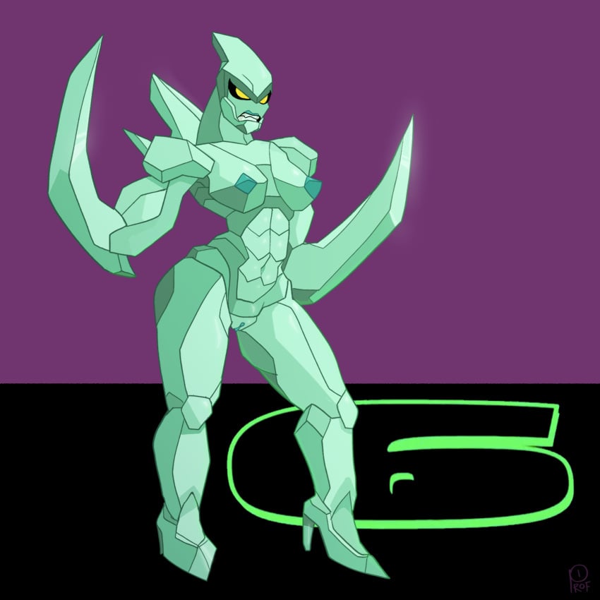 2023 alien alien_humanoid ben_10 ben_10_(classic) breasts cartoon_network clenched_teeth crystal crystal_creature crystal_humanoid diamondhead elemental_creature elemental_humanoid female front_view full-length_portrait genitals golem green_body hi_res humanoid mineral_fauna mineral_humanoid nipples nude petrosapien portrait profannytea pussy rock rock_creature rock_humanoid solo standing teeth yellow_eyes