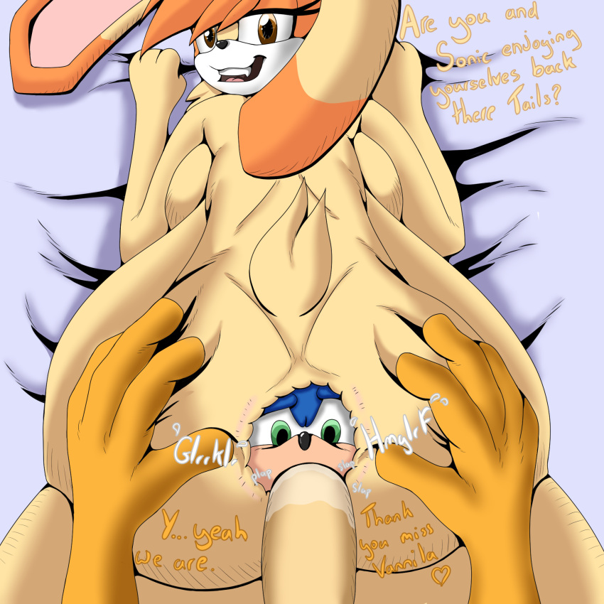 anal anal_vore anthro anus ass bed belly big_belly blowjob blue_body blue_fur brown_eyes butt_grab canid canine erection eulipotyphlan fellatio female first_person_view forced forced_oral fox foxkai fur furniture genitals green_eyes group hand_on_butt hedgehog hi_res lagomorph leporid looking_at_viewer looking_back lying male male/female male/male mammal on_bed on_front oral oral_sex orange_body orange_fur penis rabbit sega sex sonic_(series) sonic_the_hedgehog sonic_the_hedgehog_(series) tails tan_body tan_fur trio vanilla_the_rabbit vore what