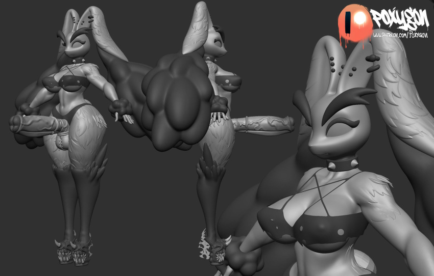 3d animal_genitalia animal_penis anthro balls breasts equine_genitalia equine_penis erection futa_only futanari goth horsecock lopunny nintendo penis pokemon pokemon_(species) poxygon t-pose wip