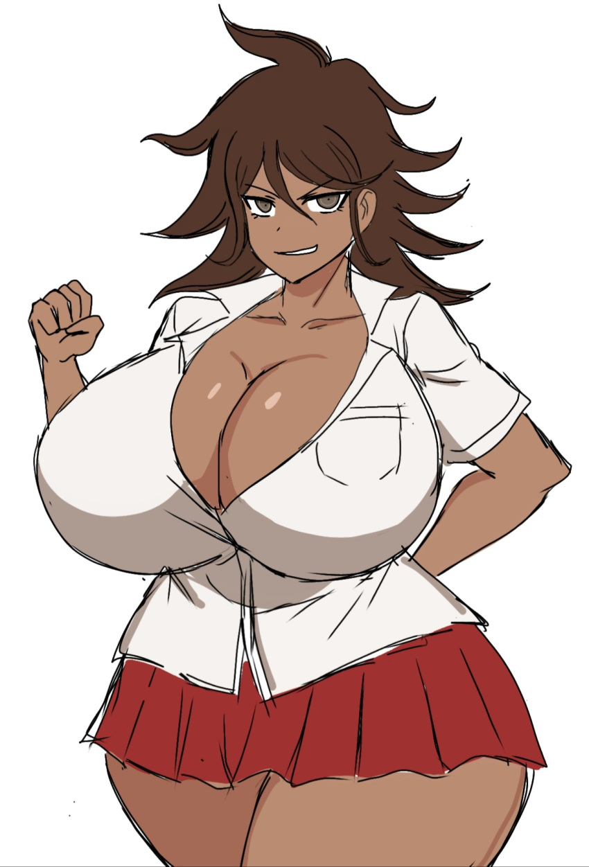 1girls 2020s 2023 akane_owari big_breasts big_thighs breasts brown_hair danganronpa danganronpa_2:_goodbye_despair dark-skinned_female dark_skin female female_only gigantic_breasts huge_breasts huge_thighs large_breasts momiji_(artist) open_mouth owari_akane shiny_breasts shiny_skin sketch spike_chunsoft tan tan_body teeth teeth_showing thick_thighs thighs