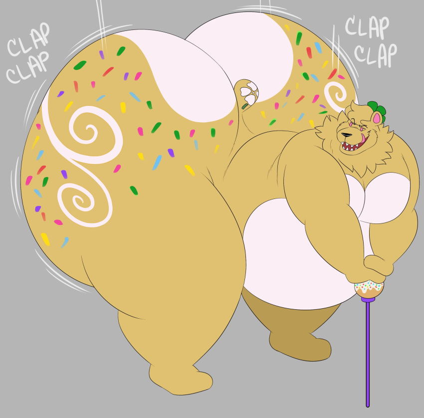 1boy bear birthday_cake_bear cane clapping_ass clapping_buttocks clapping_cheeks gigantic_ass gigantic_butt huge_ass huge_butt male male_only megacoolbear_(artist) solo solo_male walking_stick yellow_fur