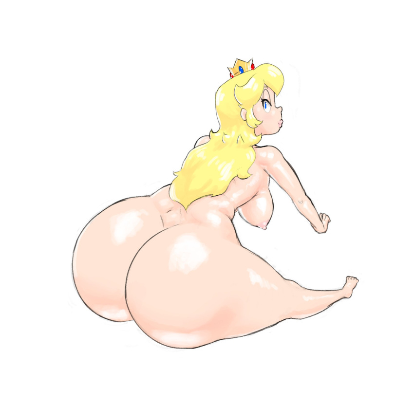 1girls areolae ass barefoot big_ass blue_eyes breasts completely_nude completely_nude_female crown female female_only full_body half-closed_eyes huge_ass lickagoat long_hair mario_(series) naked naked_female nintendo nipples nude nude_female princess_peach sideboob solo solo_female thick_thighs thighs