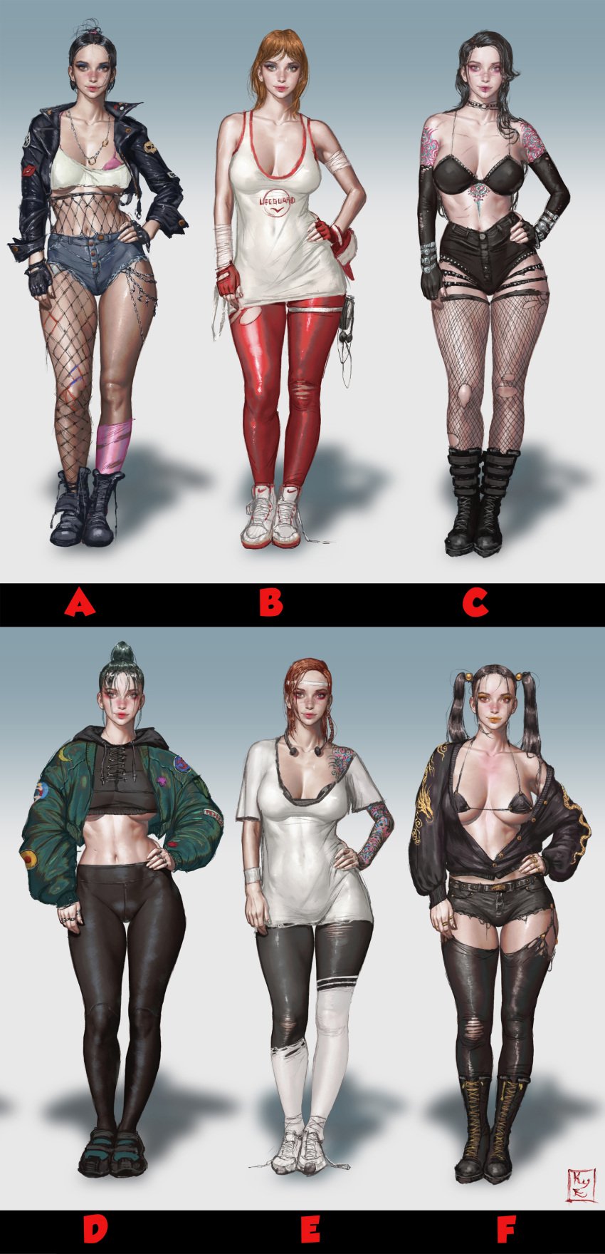 big_breasts big_breasts big_breasts boots bra braid braided_hair braided_ponytail breasts breasts breasts fishnets kyuyong_eom leggings outfit outfit_variant ponytail ripped_clothing ripped_clothing ripped_pants ripped_stockings sneakers stockings tail tattoo tattoos tights