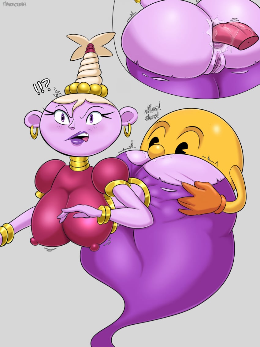 ass ass_in_face ass_worship bandai_namco breasts breasts eating_ass face_in_ass female flavorcream genie huge_ass huge_breasts jean_(pac-man_and_the_ghostly_adventures) licking licking_ass male nipple_bulge pac-man pac-man_(series) pac-man_and_the_ghostly_adventures pac-man_eyes pointy_hair tongue_in_anus