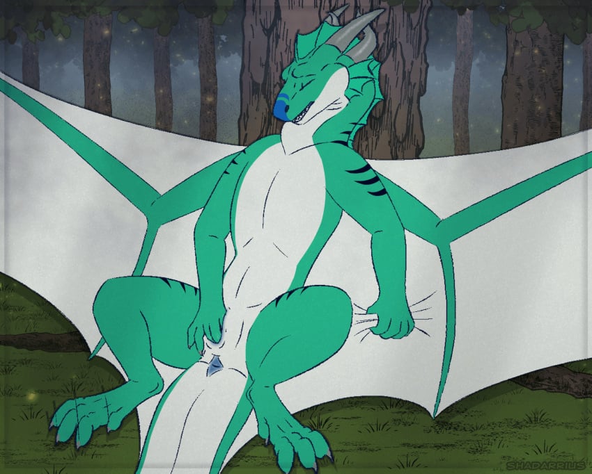 anajir animated anus cuntboy cuntboy_focus cuntboy_only dragon feral forest frame_by_frame genitals hi_res intersex intersex_only male_focus male_only masturbation paws plant pussy shadarrius slit solo spread_legs spreading tree wings