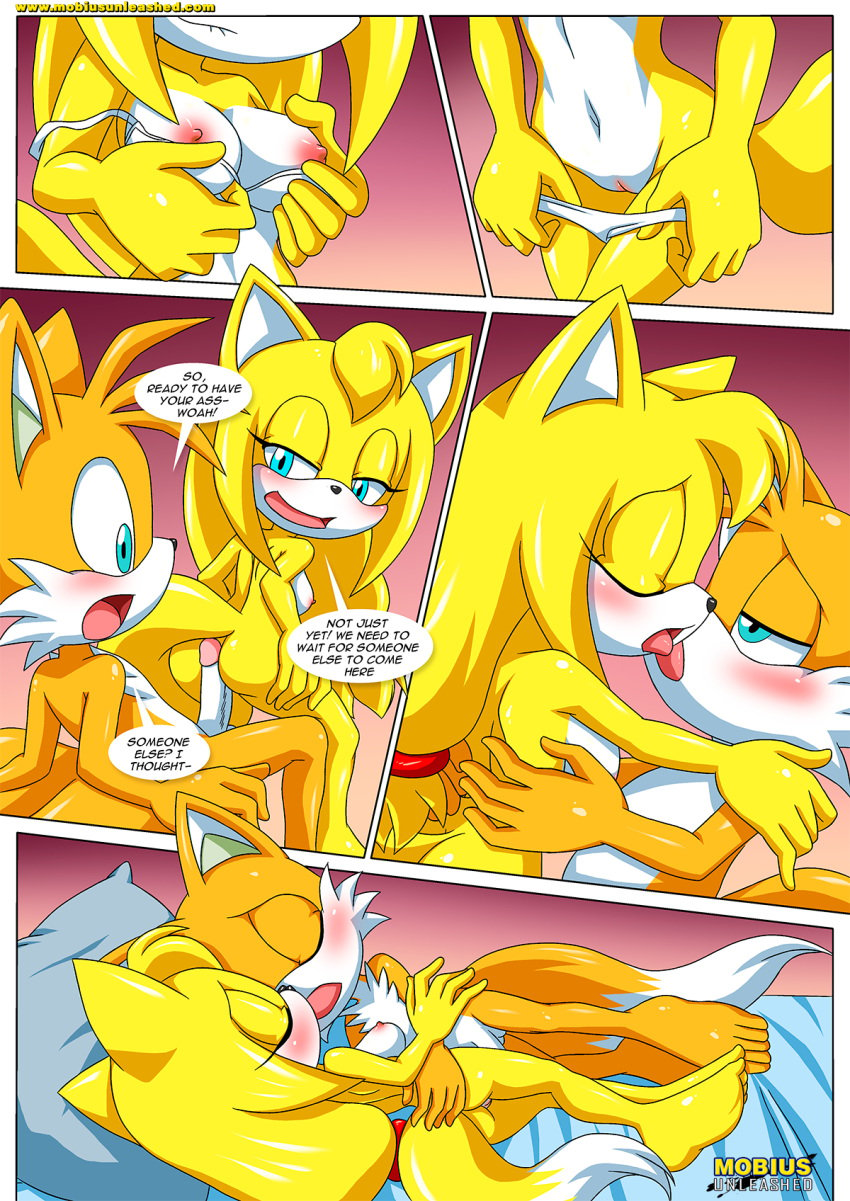 anthro ass balls bbmbbf blush breasts comic female french_kiss kissing male male/female mobius_unleashed nude palcomix penis pussy sega sex sonic's_guide_to_spanking_(comic) sonic_(series) sonic_the_hedgehog_(series) tails zooey_the_fox