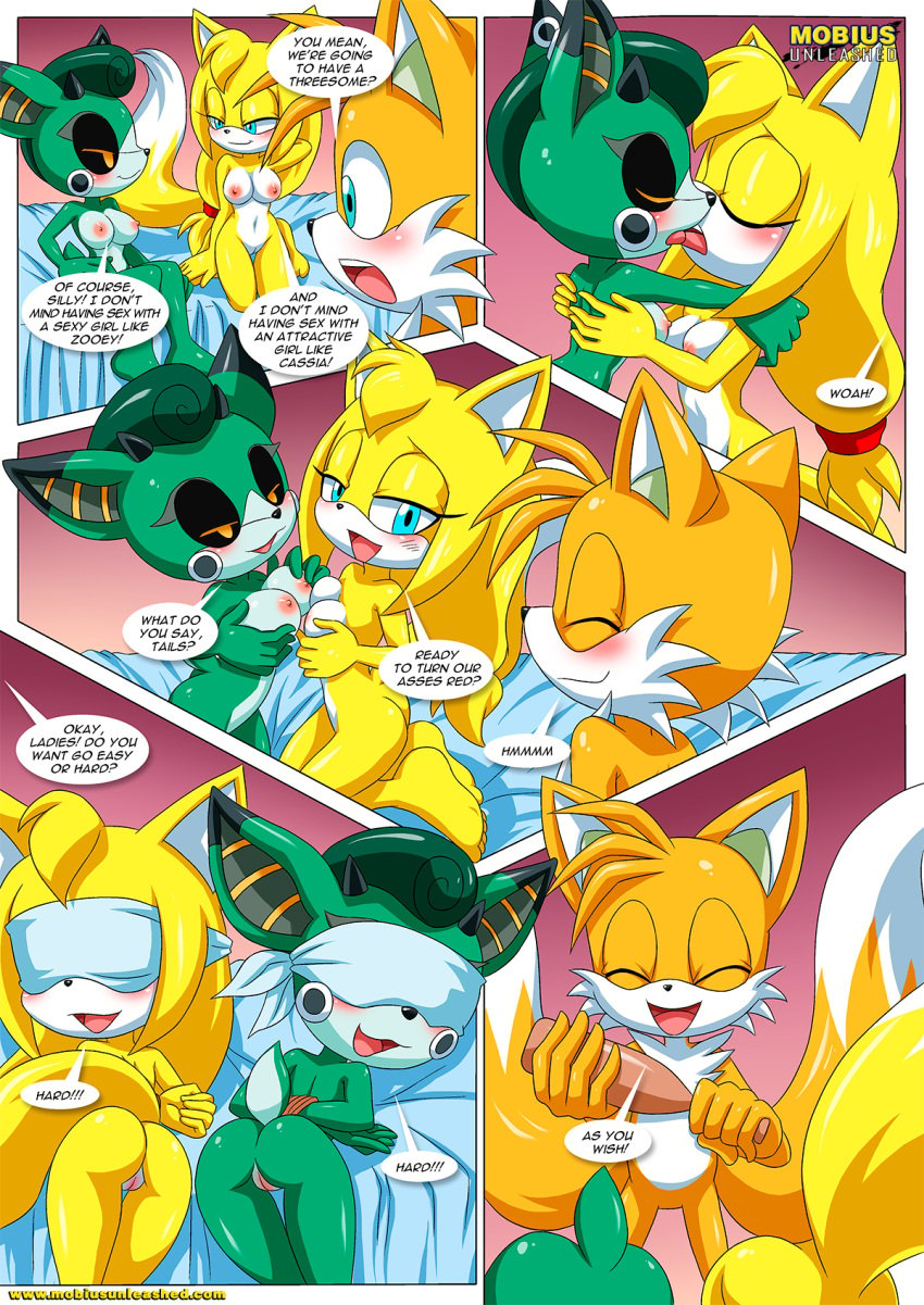 anthro ass bbmbbf blindfold blush bondage breasts cassia_the_pronghorn comic female female/female kissing male mobius_unleashed nude palcomix pussy rope rope_bondage sega sonic's_guide_to_spanking_(comic) sonic_(series) sonic_the_hedgehog_(series) tails yuri zooey_the_fox