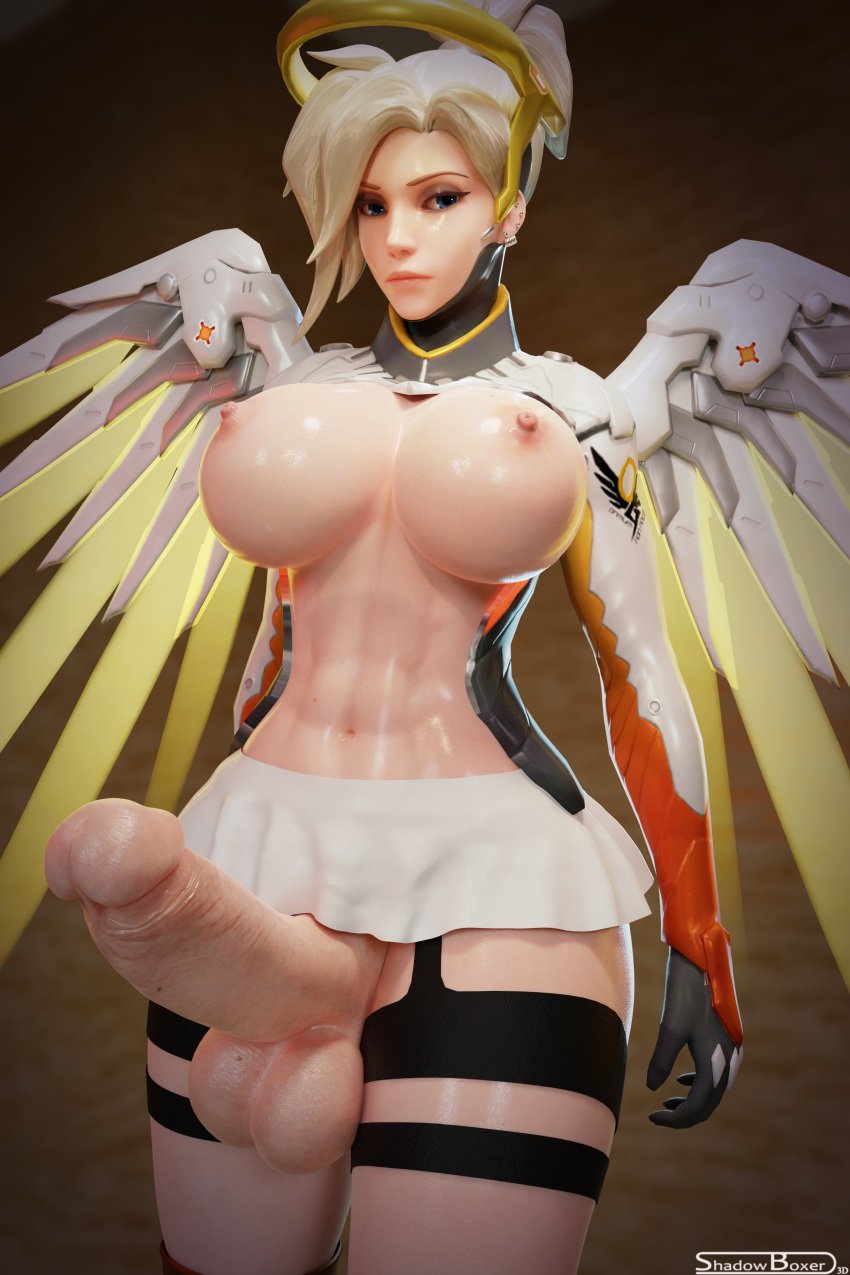 1girls 3d 3d_(artwork) abs angel_wings angela_ziegler balls blizzard_entertainment blonde blonde_female blonde_hair blonde_hair_female breasts dick erect_penis erection exposed_breasts exposed_penis exposed_torso female female_focus female_only futa_only futanari garter_belt gloves looking_at_viewer mercy miniskirt overwatch overwatch_2 parody penis pierced_ears piercing piercings revealing revealing_breasts revealing_clothes revealing_outfit revealing_penis shadowboxer wings