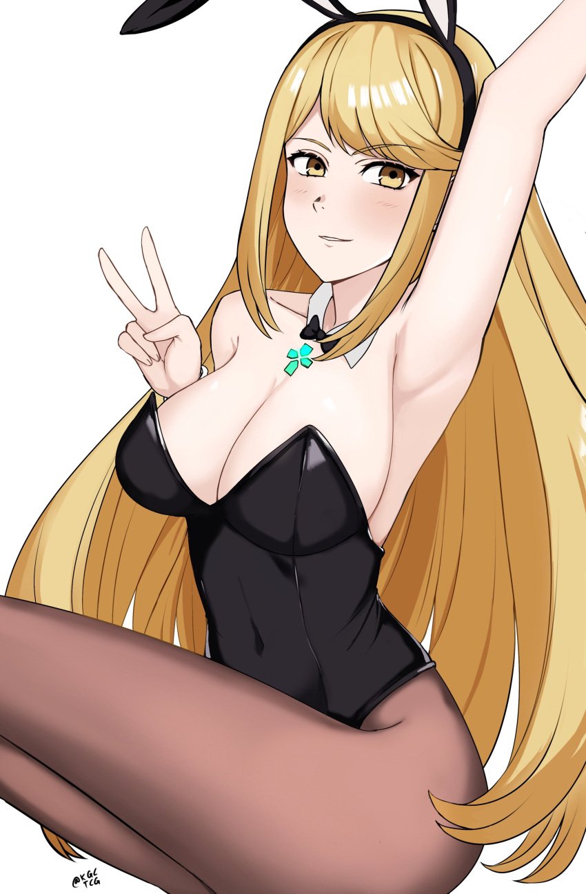 blonde_hair breasts bunnysuit core_crystal female female_only kgctcg latex mythra solo tagme xenoblade_(series) xenoblade_chronicles_2