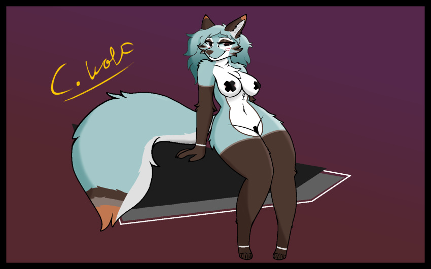 16:9 2_ears ammy_(cynically_wolf) anthro areola bedroom_eyes big_tail blue_body blue_fur blue_hair breasts canid canine canis casual_nudity cheek_markings cheek_tuft cynically_wolf exposed_breasts eyelashes facial_markings facial_tuft female fluffy fluffy_tail fur fur_markings genitals gesture hair head_markings hi_res humanoid long_hair long_tail looking_away mammal markings medium_breasts multicolored_body multicolored_ears multicolored_eyes multicolored_fur multicolored_tail narrowed_eyes nipples nude pasties pussy seductive solo striped_body striped_fur stripes tail thick_eyelashes tuft white_body white_fur widescreen wolf