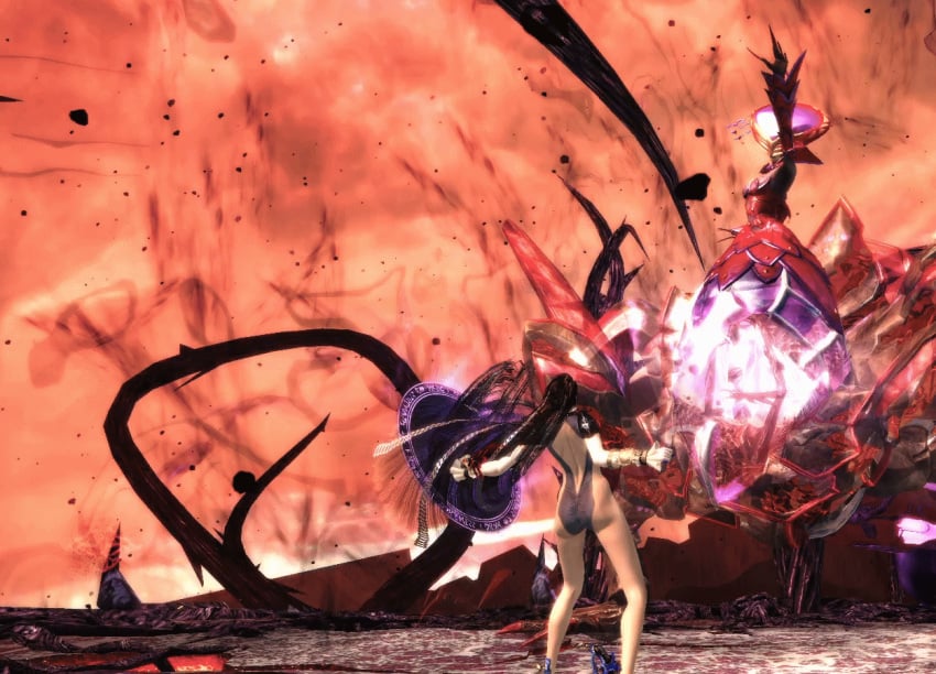 2girls alraune_(bayonetta) animated ass battle bayonetta bayonetta_(character) bayonetta_2 big_ass big_butt black_hair demon_girl edit fight games gif kneeling leotard long_hair medium_breasts platinum_games screencap video_games witch