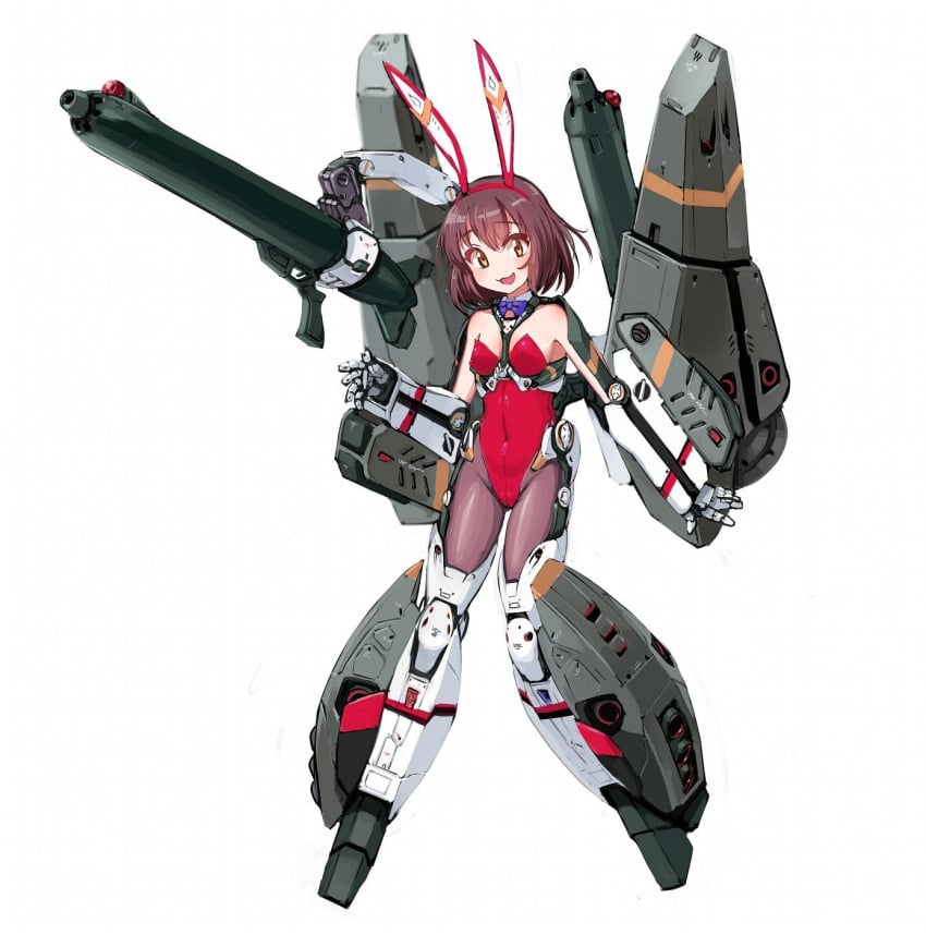 1girls artist_request bellybutton bowtie brown_hair bunny_ears bunny_girl bunnysuit cameltoe female girl macross mecha mecha_suit mechagirl navel pantyhose red_suit short_hair stockings super_dimension_fortress_macross tagme vf-01s_(macross)