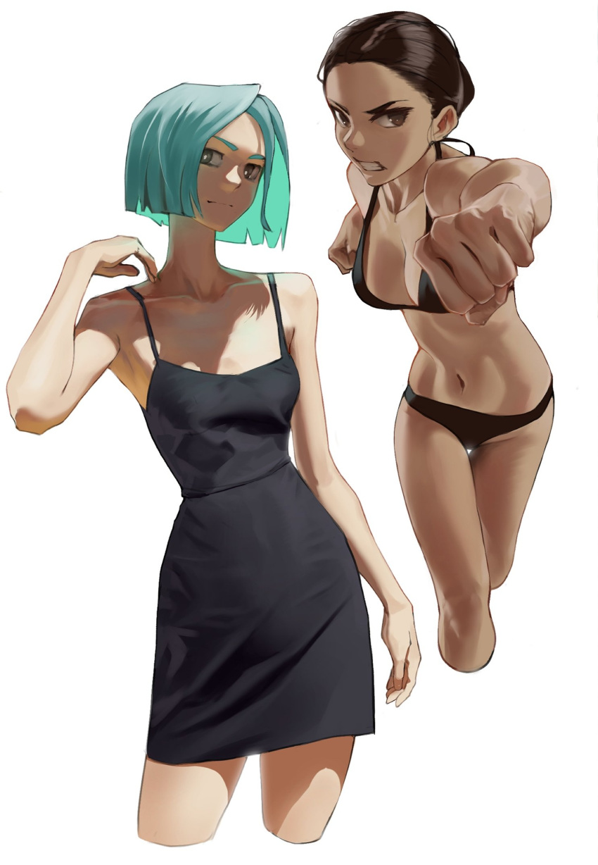 black_hair bra green_hair one_piece_dress panties short_hair skirt small_breasts small_waist tagme tail tbocart