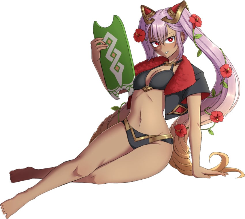 1girls alternate_costume bikini black_bikini black_swimsuit breasts cleavage dark-skinned_female dark_skin female female_only fire_emblem fire_emblem_heroes fulltimeangel13 laevatein_(fire_emblem) laevatein_(summer)_(fire_emblem) long_hair multicolored_hair nintendo official_alternate_costume pink_hair red_eyes small_breasts solo swimsuit twintails