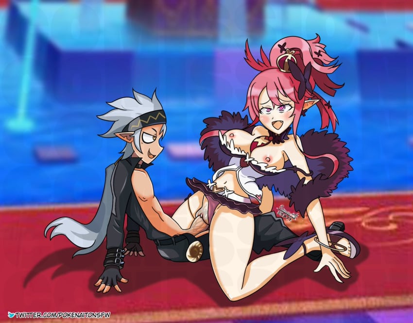 1boy 1girls breasts clothed_sex disgaea disgaea_5 female large_breasts male nippon_ichi_software no_bra open_clothes panties_aside penis pokenaito pussy seraphina_(disgaea) sex spread_legs thick_thighs thighs upskirt vaginal_penetration zeroken