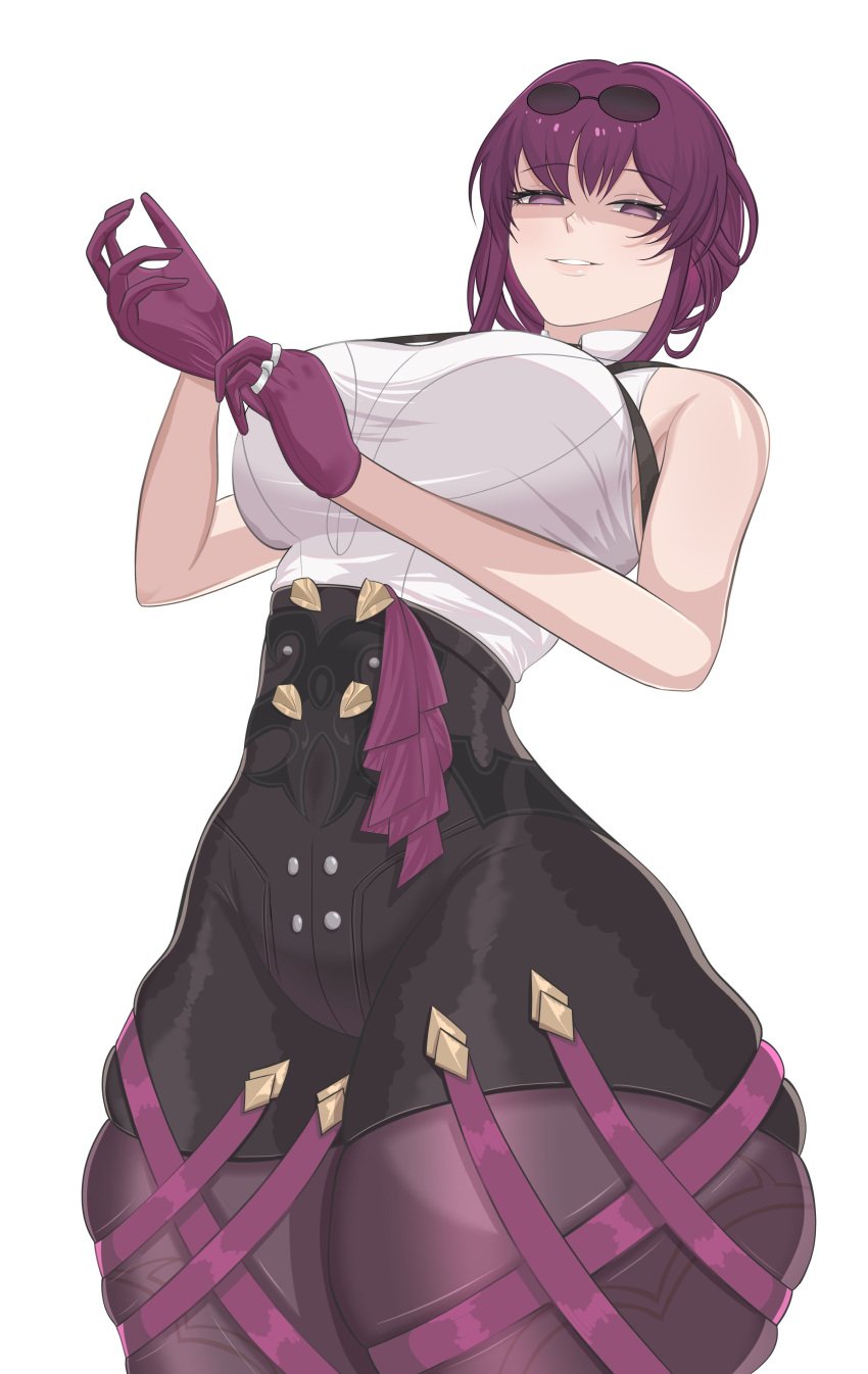 1girls 2023 absurd_res big_breasts female female_only glove_snap gloves honkai:_star_rail honkai_(series) ida_draws kafka_(honkai:_star_rail) looking_at_viewer narrowed_eyes pantyhose purple_eyes purple_hair smiling smiling_at_viewer smug solo sunglasses_on_head tagme thick_thighs thigh_squish viewed_from_below white_background