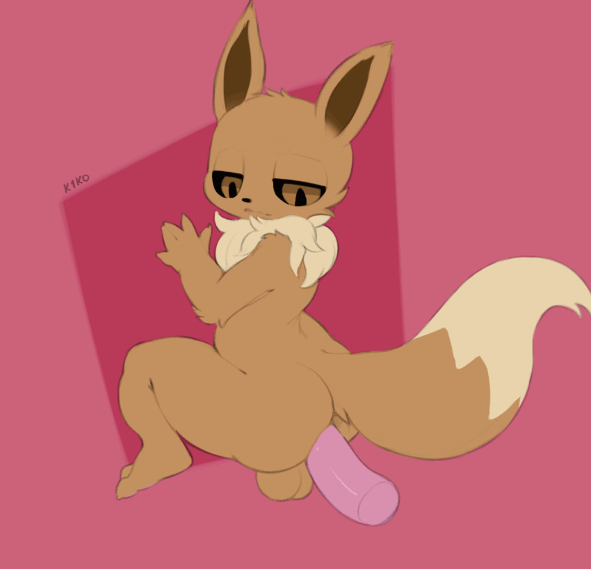 2022 anal anal_sex animated anthro backsack balls brown_body brown_eyes brown_fur dipstick_tail disembodied_penis duo eevee fur generation_1_pokemon genitals half-closed_eyes hi_res k1ko looking_at_genitalia looking_at_penis looking_down male male/male markings narrowed_eyes neck_tuft nintendo penetration penis pink_background pokemon pokemon_(species) simple_background tail tail_markings tuft