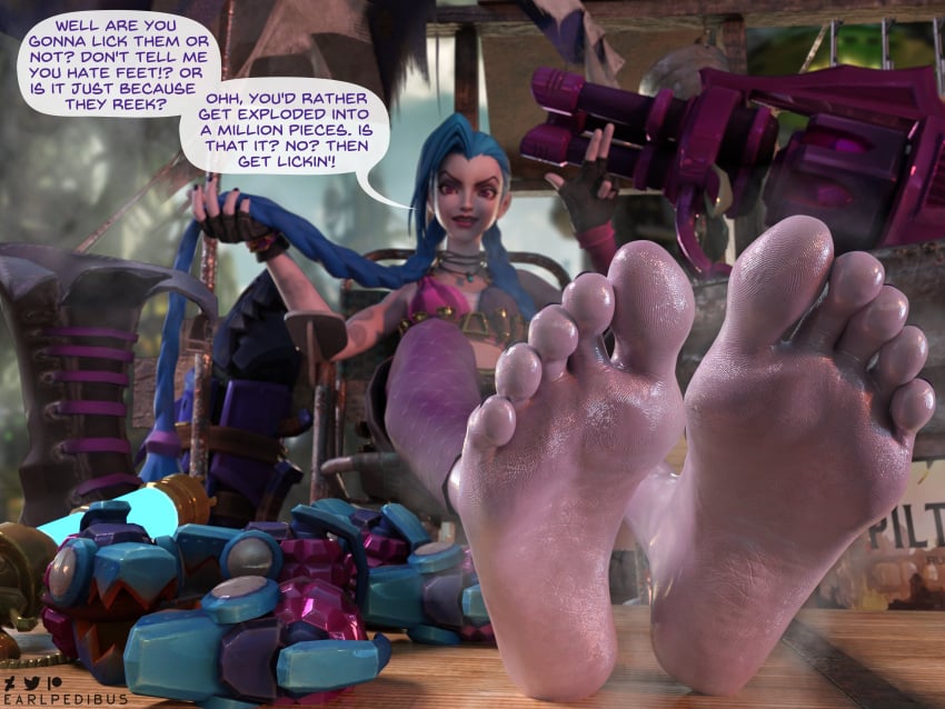 1girls 3d barefoot blue_hair dialogue earlpedibus feet female femdom foot_fetish jinx_(league_of_legends) league_of_legends smelly smelly_feet steam steamy steamy_feet sweat sweaty sweaty_feet text